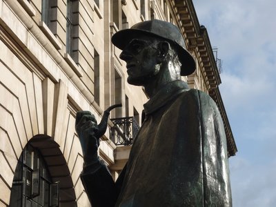 The bronze statue of Sherlock Holmes outside Baker Street station on Marylebone Road